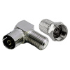 Набор штекер F+переход F(гнездо)-TV(гнездо) 1шт+1шт угловой серебро